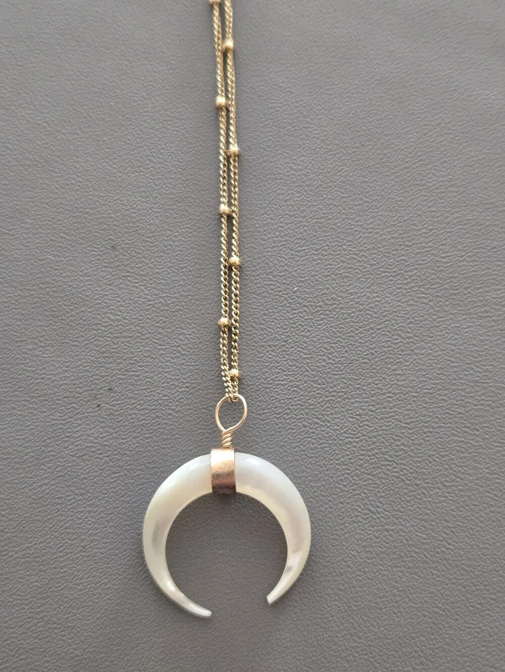 Gold Chain Necklace with Crescent Mother-of-Pearl Pendant - Picture 1 of 3